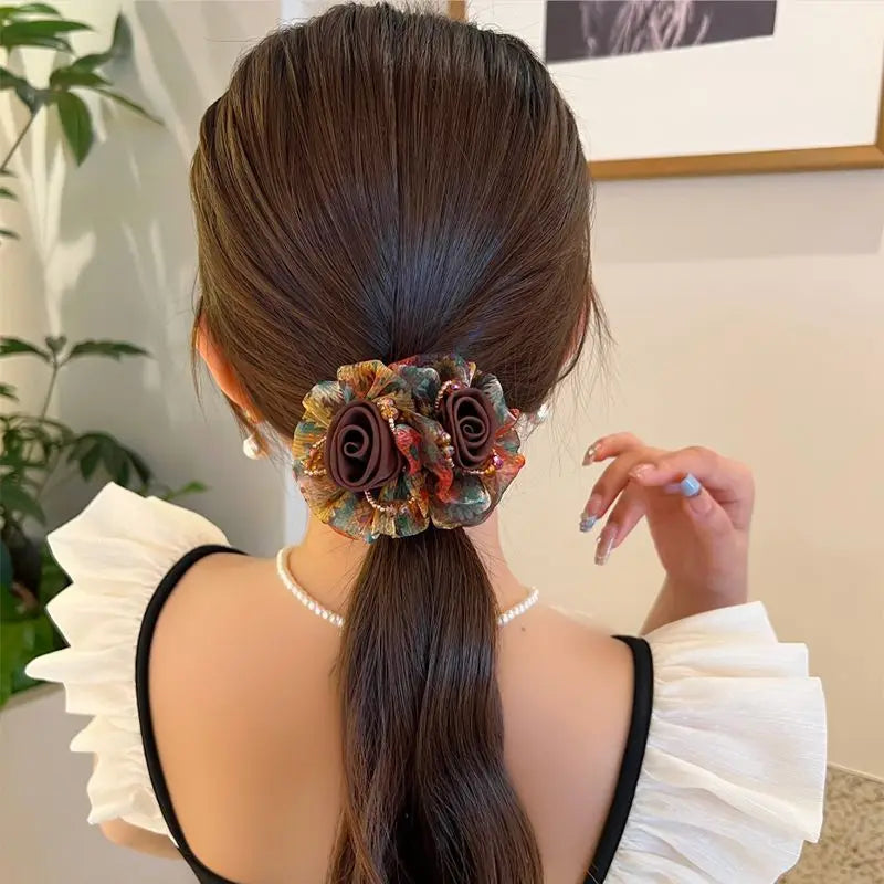 Chouchou Fleur Maille Large Élégant - Élastique Chignon Femme | MDN Store