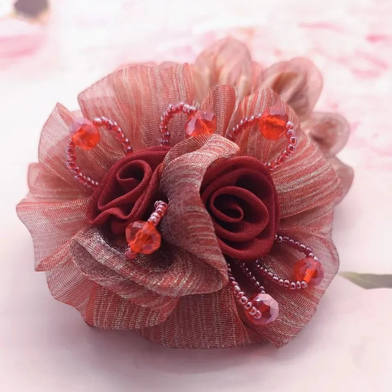 Chouchou Fleur Maille Large Élégant - Élastique Chignon Femme | MDN Store