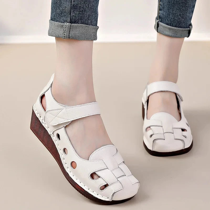 Sandales Cuir Plates Florales Lorilury | MDN Store