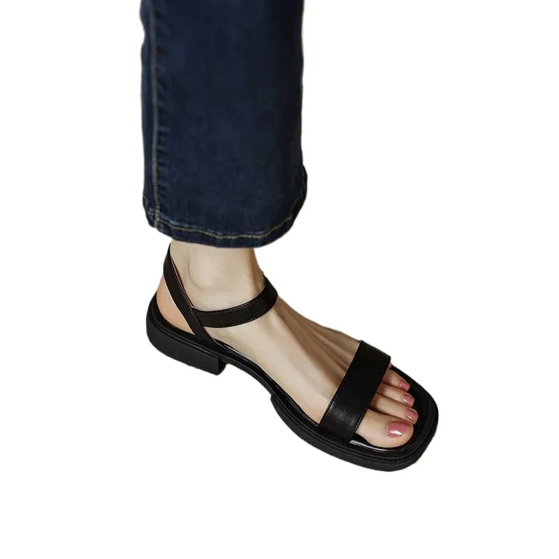 Sandales Femme Cuir Veritable Talon Bas Bureau Ete | MDN Store