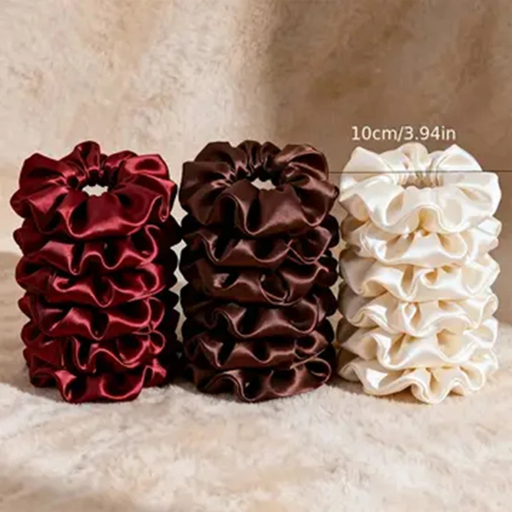 Lot de 10 Chouchous Satin Bordeaux Marron Crème Élégants pour Femme Fille | MDN Store