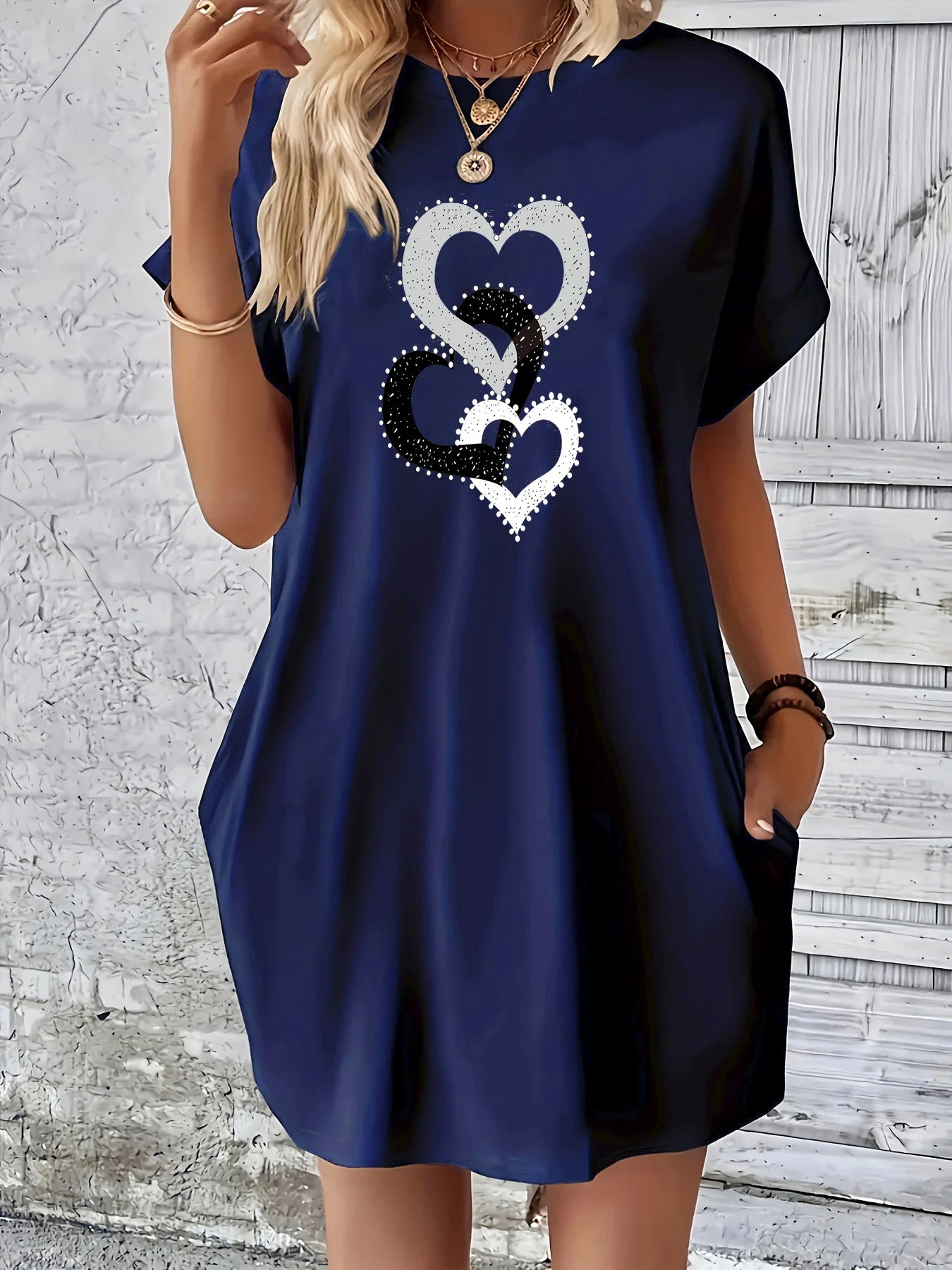 Robe T-Chemise Coeur Imprime Poches Grande Taille | MDN Store