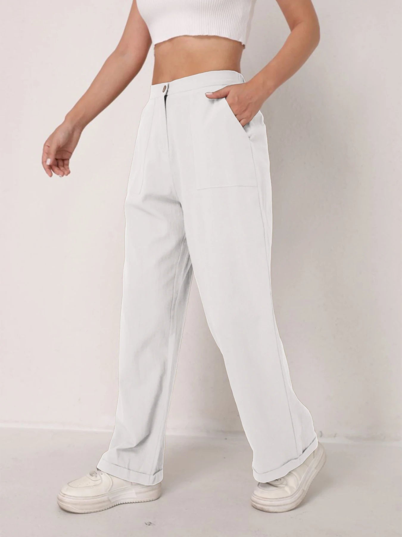 Pantalon Lin Taille Haute Décontracté Femme | MDN Store
