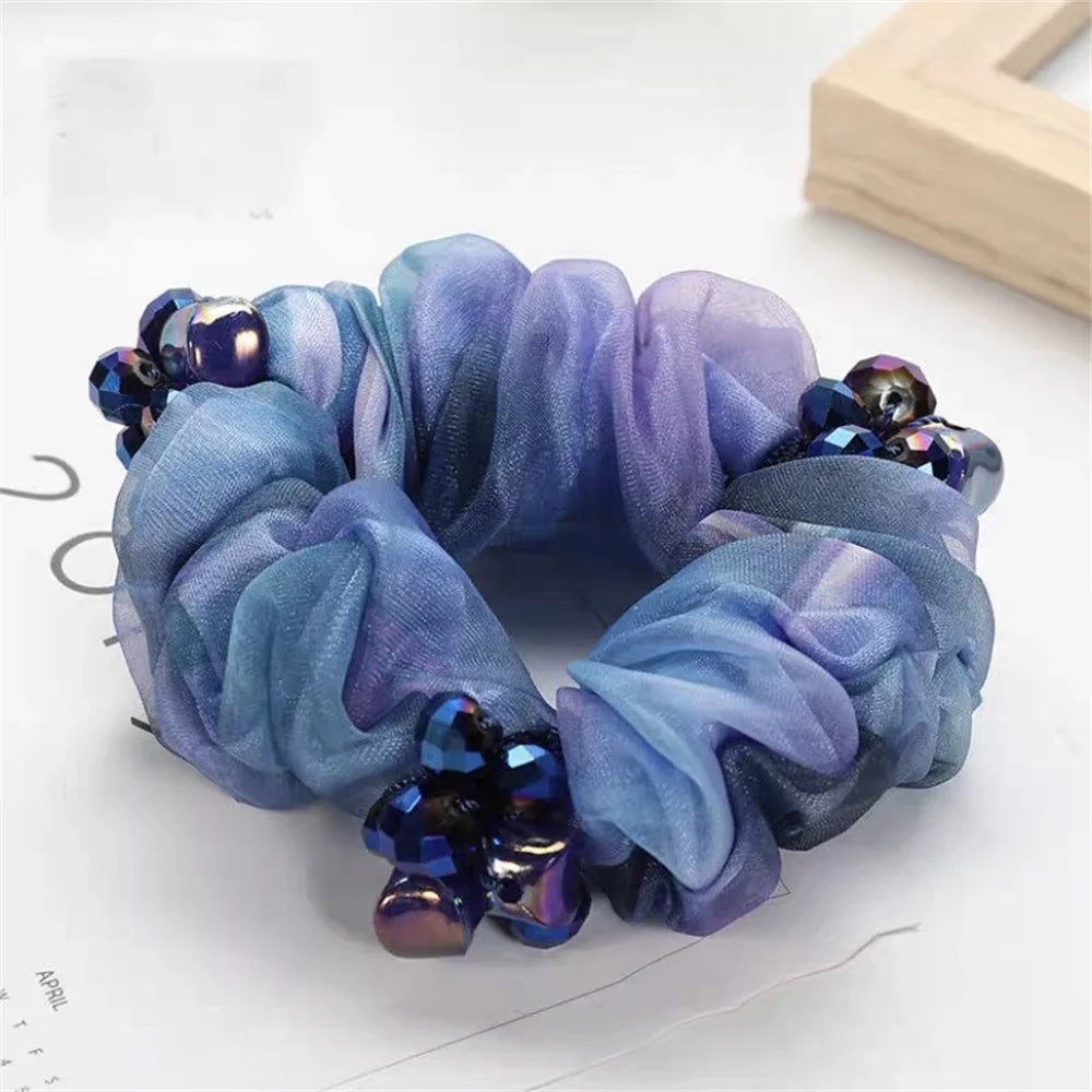 Chouchou Perle Brillante Fleur Organza Transparent - Élastique Cheveux Fille... | MDN Store