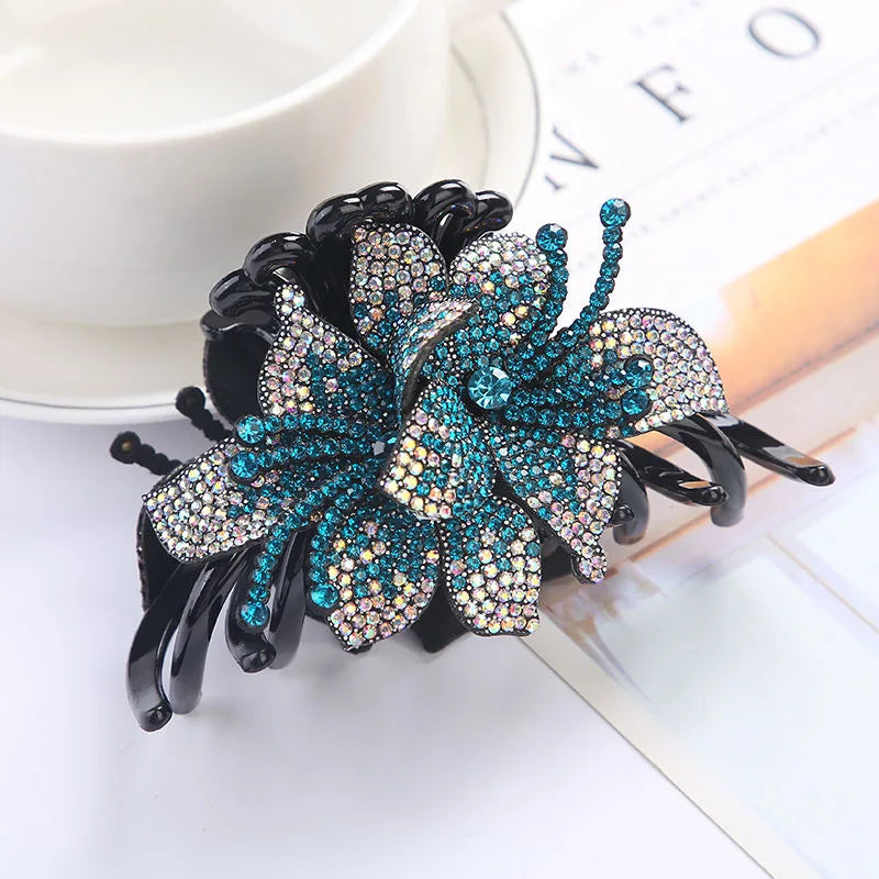 Pince Cheveux Double Fleur Strass Luxe - Barrette Crabe Élégante | MDN Store