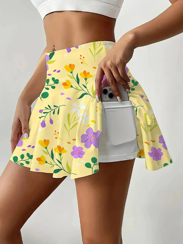 Mini Jupe Femme Jaune Imprime Floral Short Integre Style Boheme | MDN Store 25