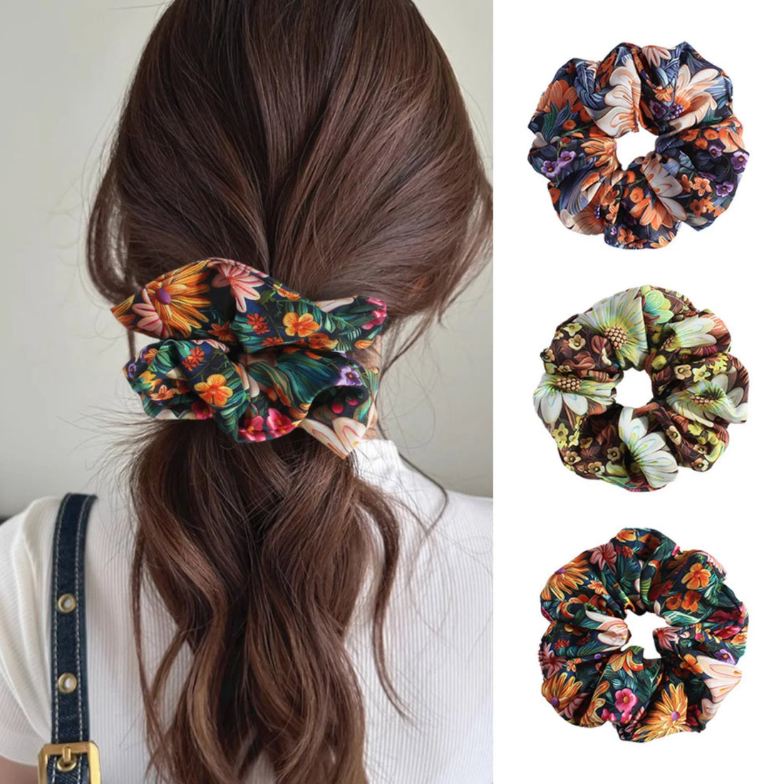 Chouchou Bohème Imprimé Floral Satin - Accessoire Cheveux Vintage | MDN Store