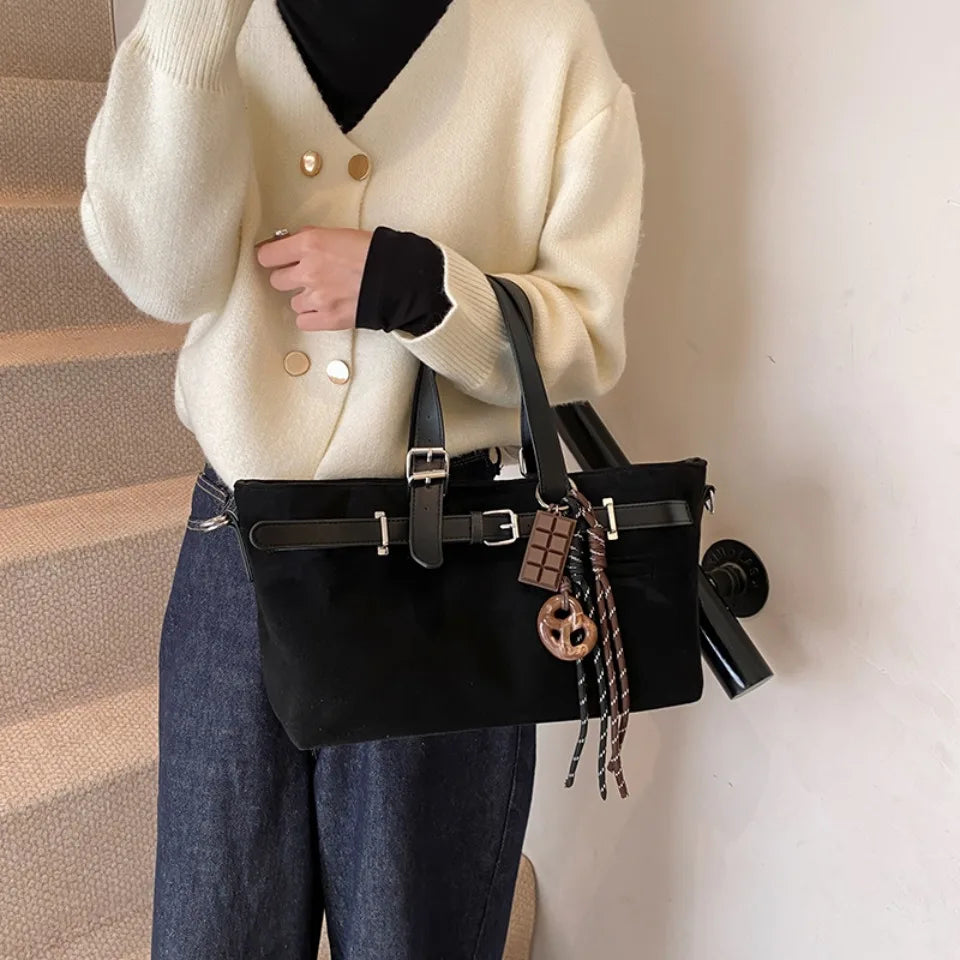 Sac à Main Femme Cuir Daim Boucle Ceinture Grande Capacité Hiver - MDN