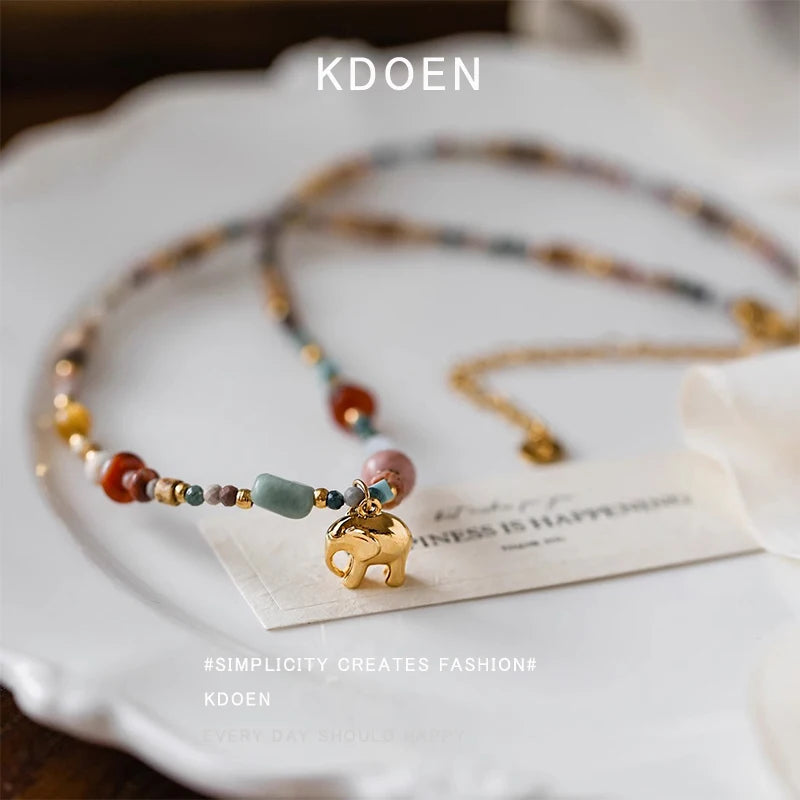 Collier Perles Pierre Naturelle Pendentif Elephant Femme | MDN Store 25