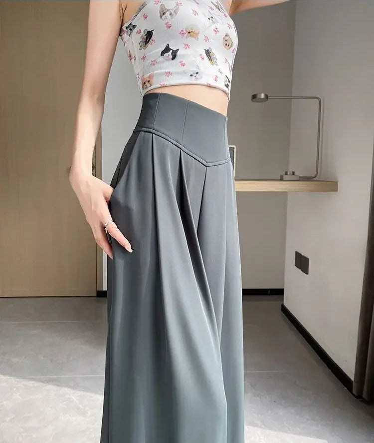 Pantalon Femme Taille Haute Large Gris | MDN Store