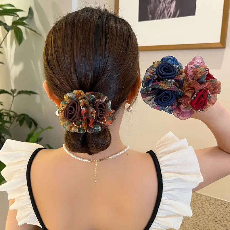 Chouchou Fleur Maille Large Élégant - Élastique Chignon Femme | MDN Store