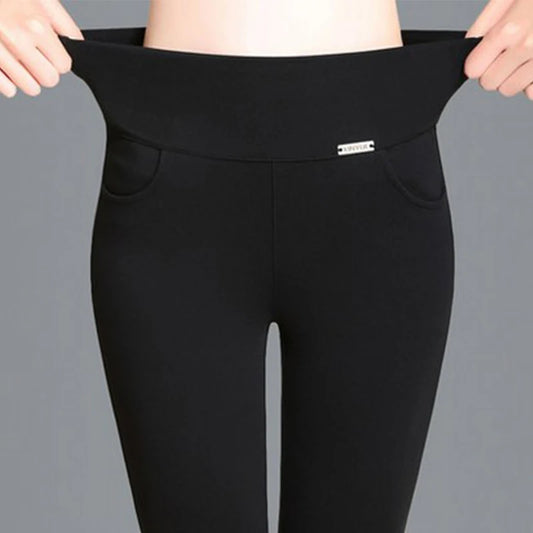 Pantalon Femme Taille Haute Jambes Larges Noir Bureau Automne Hiver | MDN