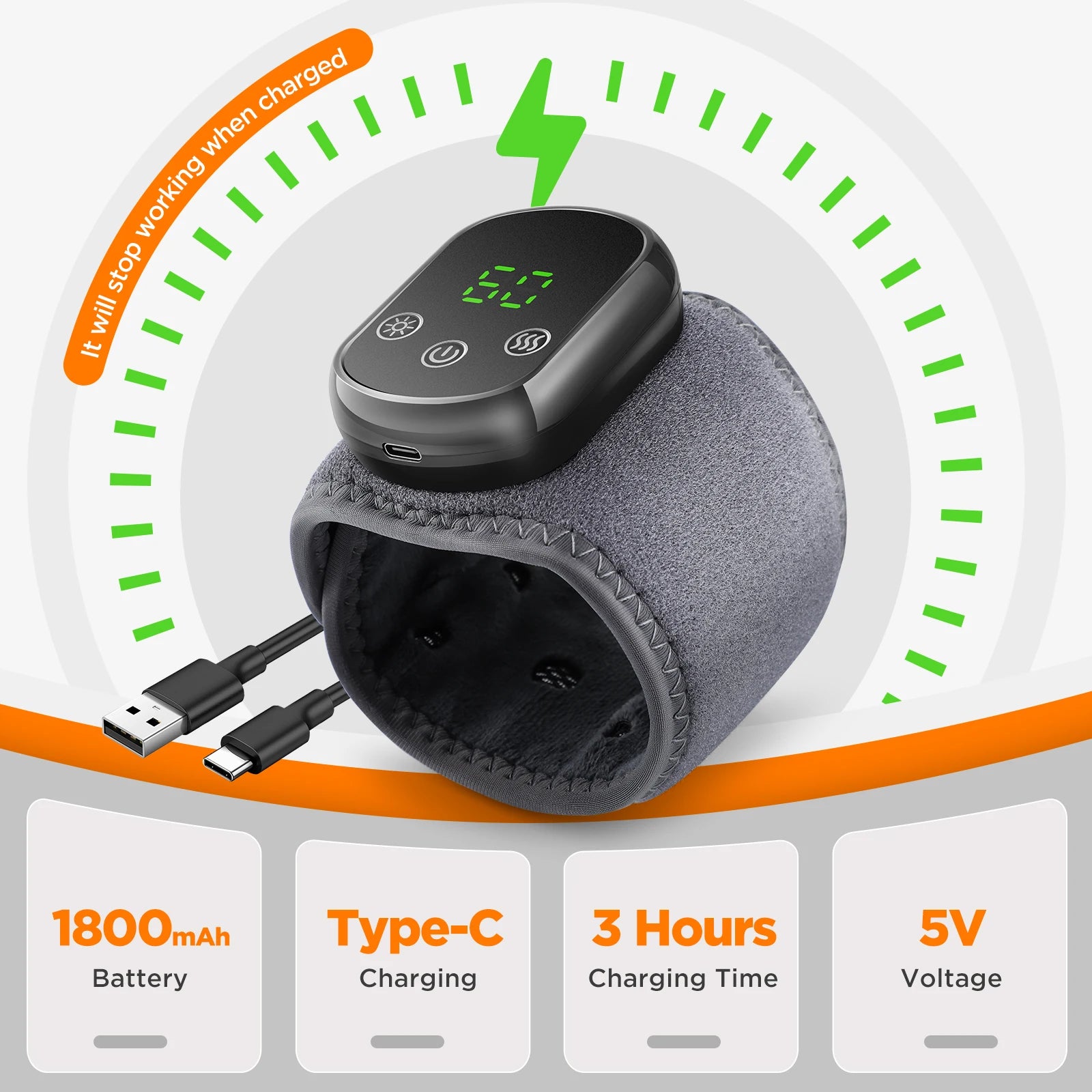 Attelle Poignet Chauffante Electrique Vibration 3 Niveaux Rechargeable | MDN Store 25