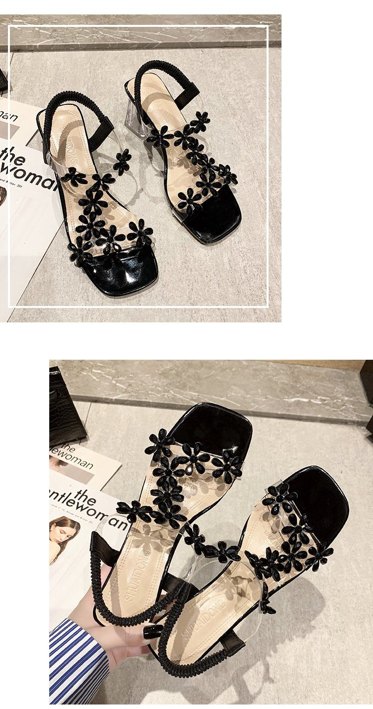 Sandales d'été en PVC Décoration Florale Talon Epais | MDN Store 25