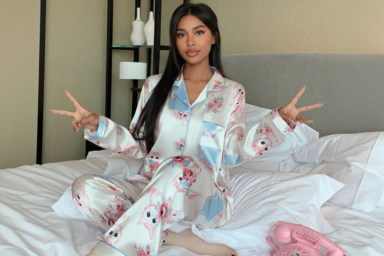 Pyjama Satin Soie Uni 2 Pièces | MDN Store