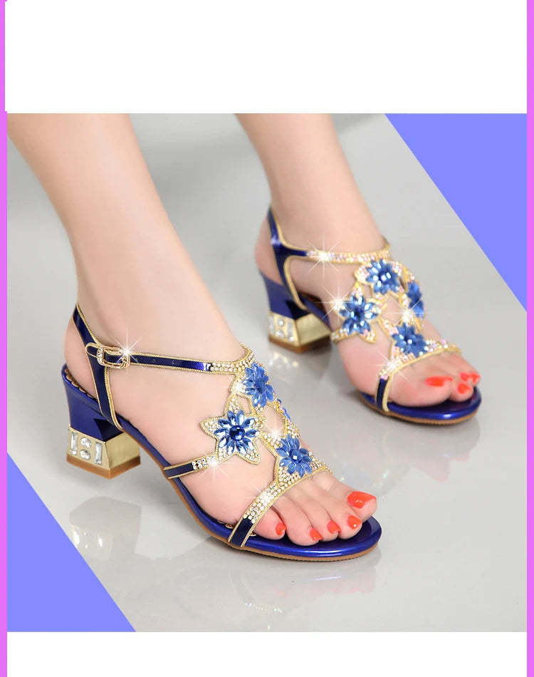 Sandales Cuir Cristaux Talons Carrés BEYARNE | MDN Store