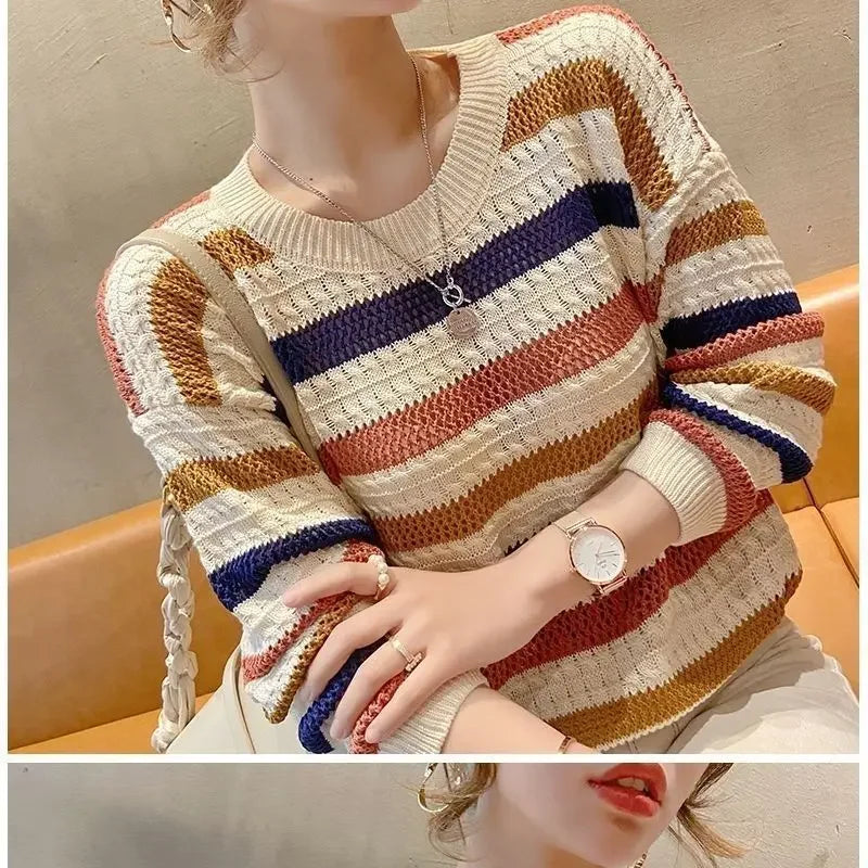 Pull Femme Raye Ajoure Court Ample Fit Manches Chauve-Souris 3 Coloris | MDN Store