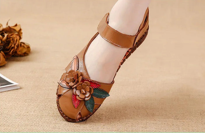 Sandales Cuir Plates Florales Lorilury | MDN Store