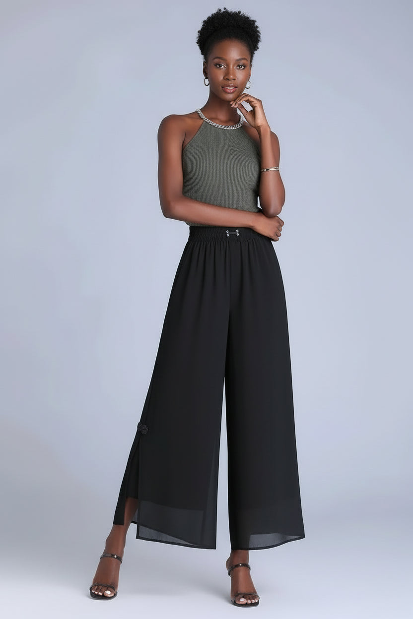Pantalon Grande Femme Mousseline 7/8 Noir | MDN Store