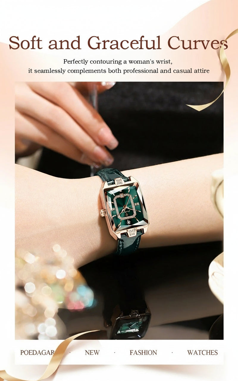 Montre Femme Rectangle Cuir POEDAGAR - Luxe Étanche Date Quartz Élégante Cadeau | MDN