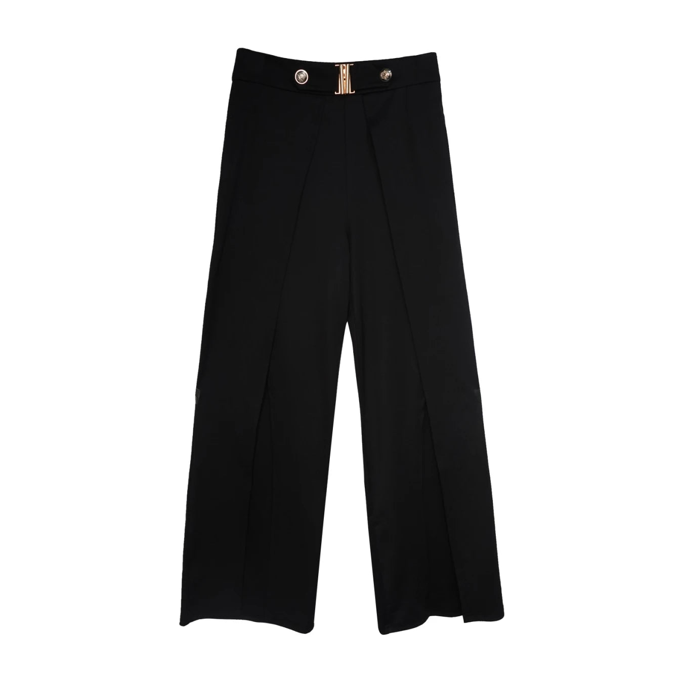 Pantalon Large Taille Haute Noir Boucle Dorée | MDN Store
