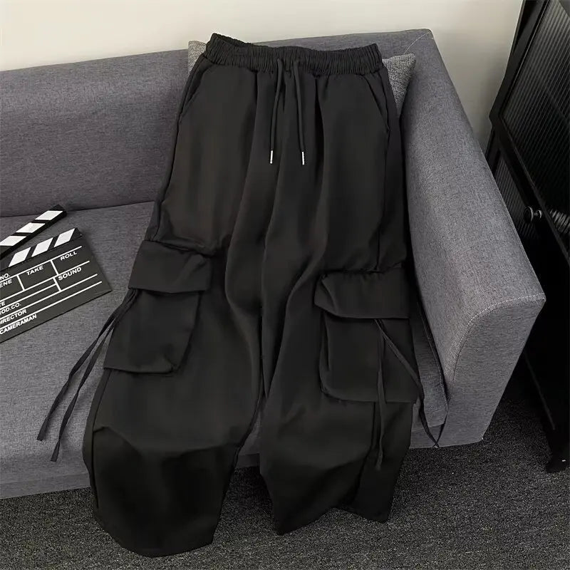 Oversized Pocket High Street Pant Black Vintage High Waist Femme's Pants... | MDN Store