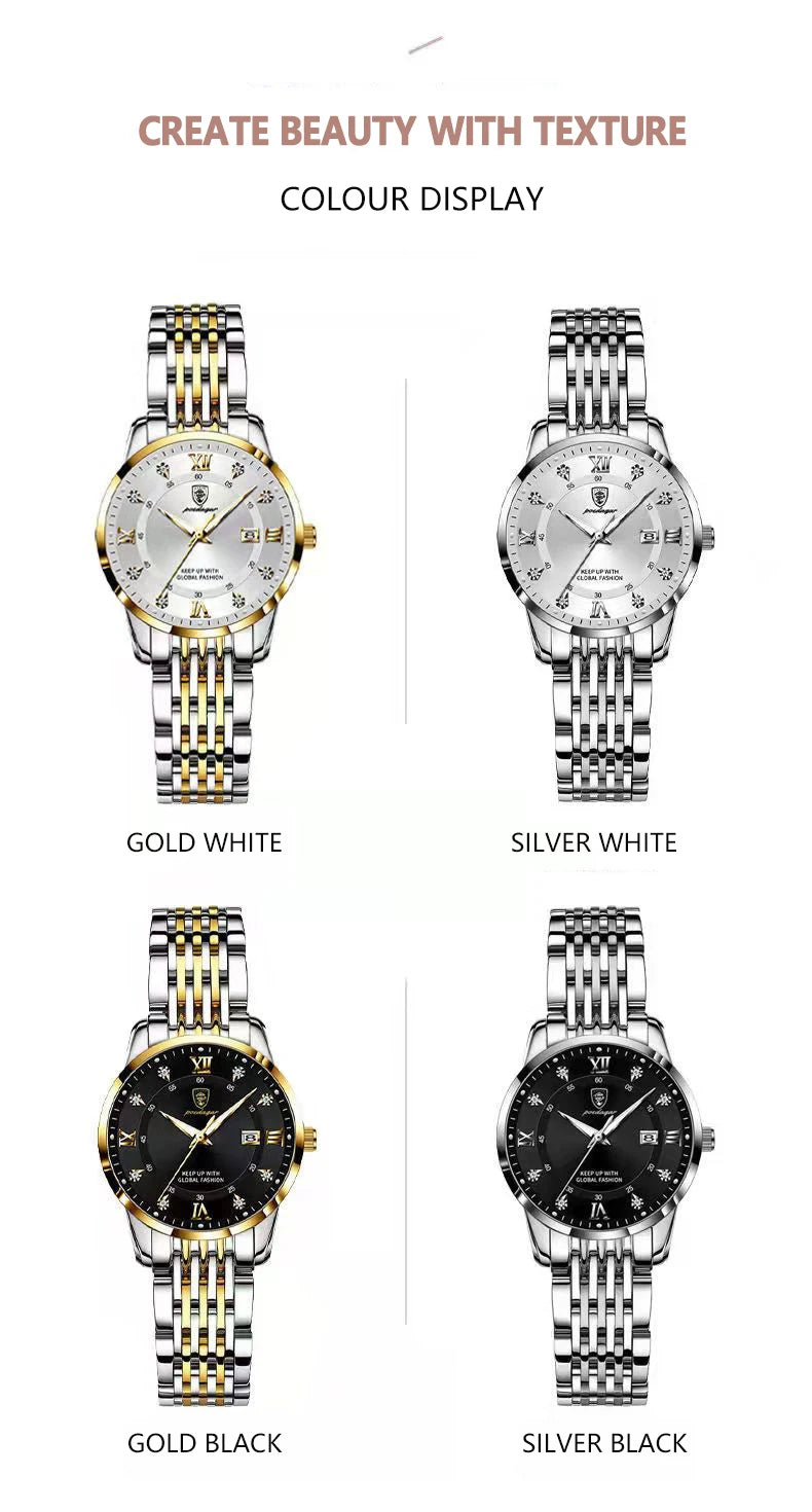 Montre Quartz Femme Luxe Acier Inoxydable Chiffres Romains Lumineuse | MDN Store 25
