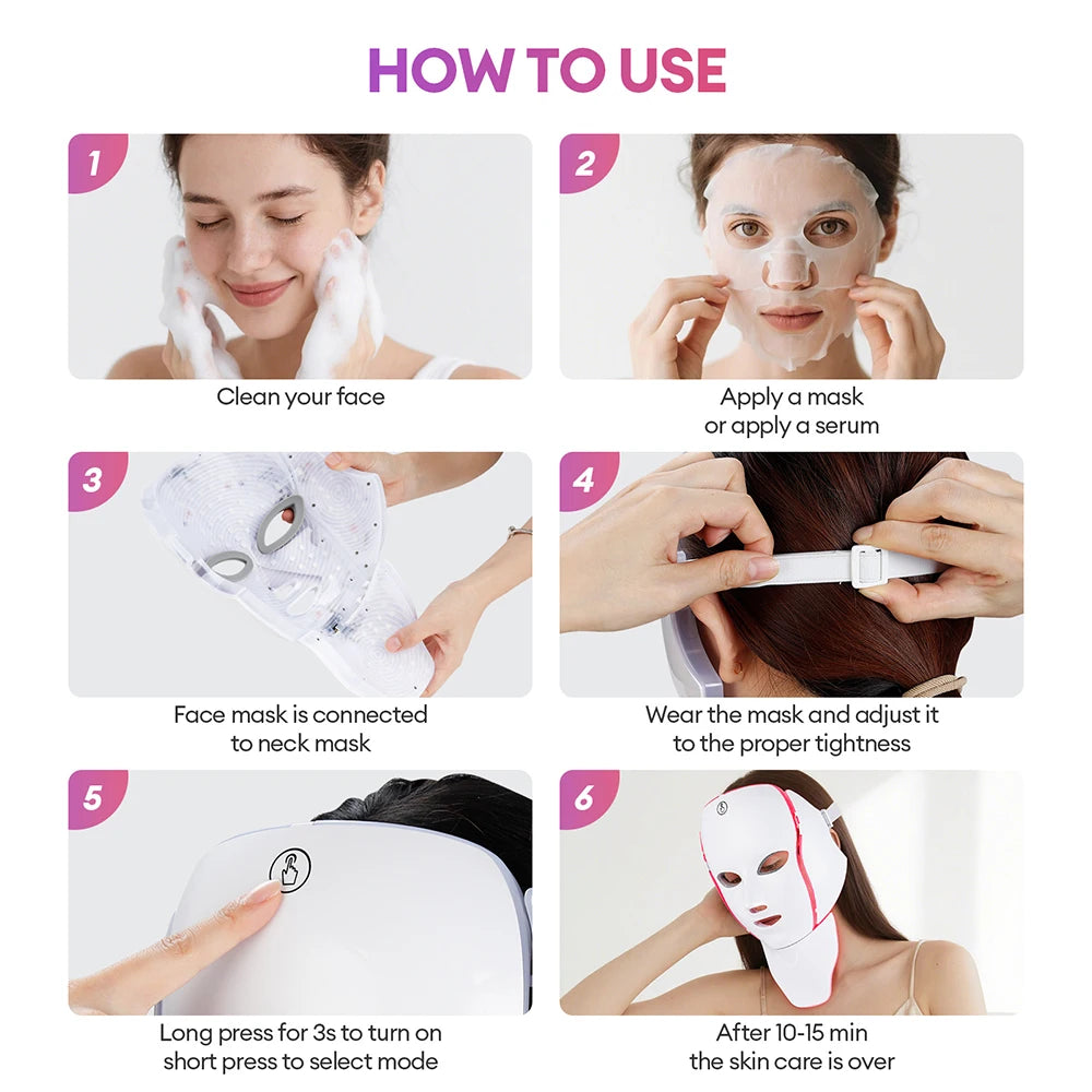 Masque LED Visage Cou 7 Couleurs Anti-Âge Raffermissant | MDN Store