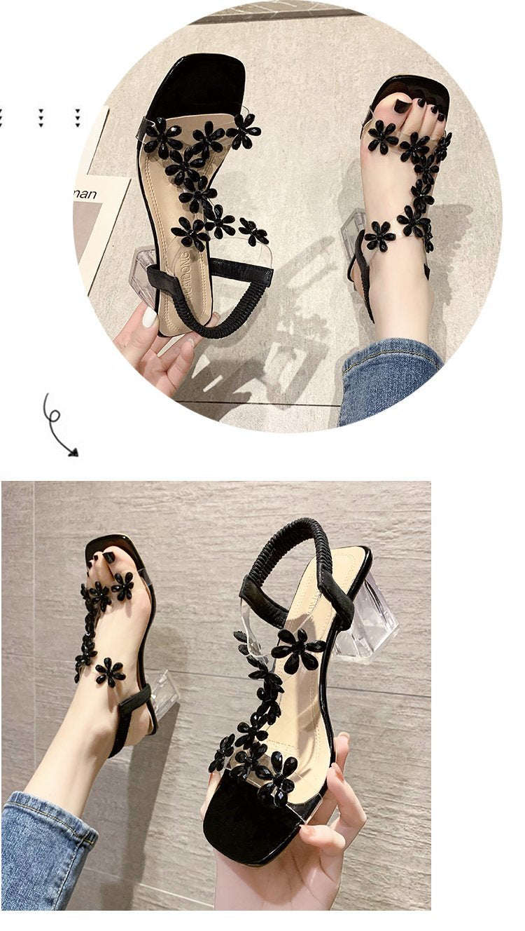Sandales d'été en PVC Décoration Florale Talon Epais | MDN Store 25