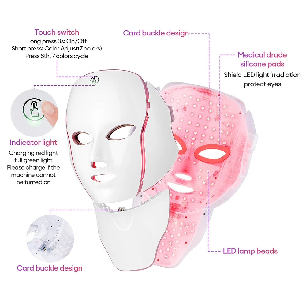 Masque LED Visage Cou 7 Couleurs Anti-Âge Raffermissant | MDN Store