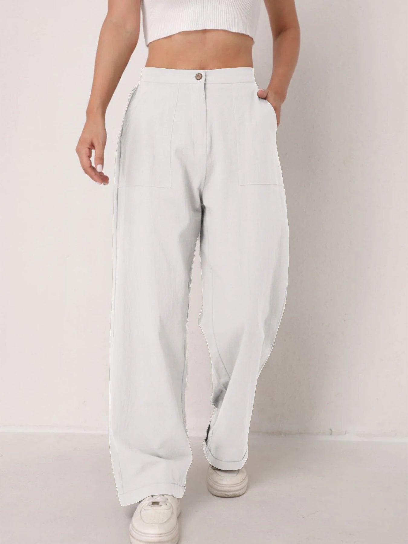 Pantalon Lin Taille Haute Décontracté Femme | MDN Store