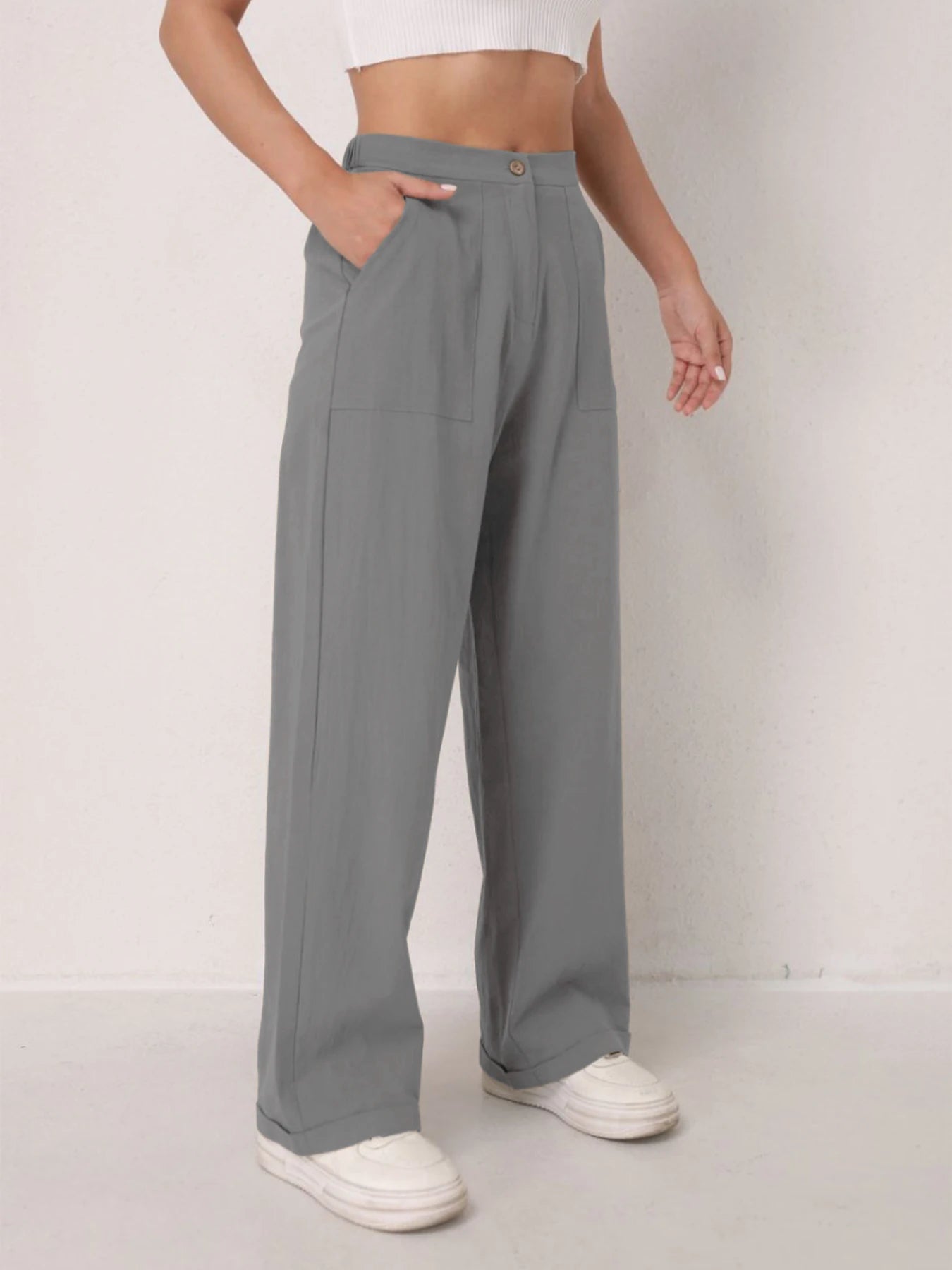 Pantalon Lin Taille Haute Décontracté Femme | MDN Store