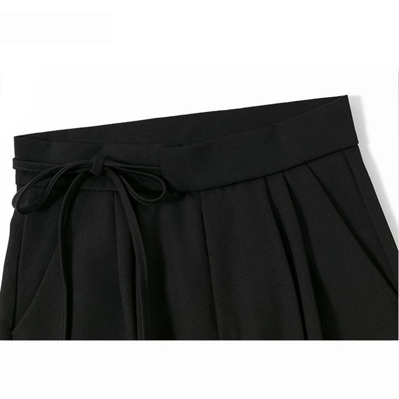 Pantalon Femme Taille Haute Lacets - Jambe Droite Costume Bureau Chic Kaki | MDN Store