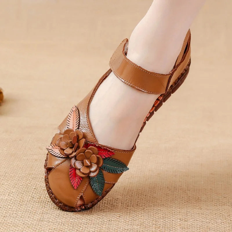 Sandales Cuir Plates Florales Lorilury | MDN Store