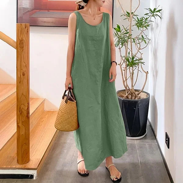 Robe Longue Lin Coton Sans Manches Poches Été | MDN Store