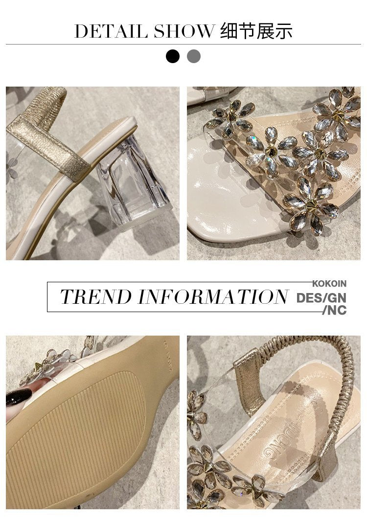 Sandales d'été en PVC Décoration Florale Talon Epais | MDN Store 25