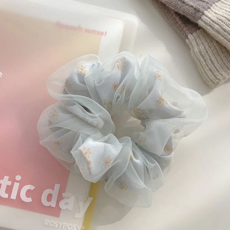 Chouchou Double Couche Organza Soie Fleur Douce - Élastique Cheveux Fille | MDN Store