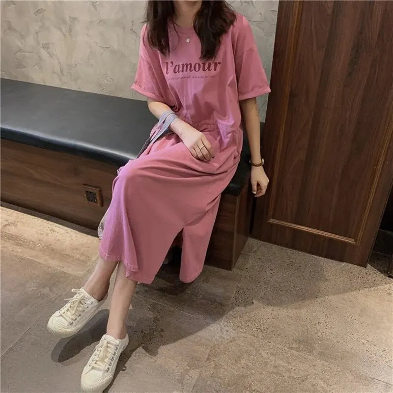 Robe T-Chemise Mi-Longue Ample Manches Courtes Été | MDN Store