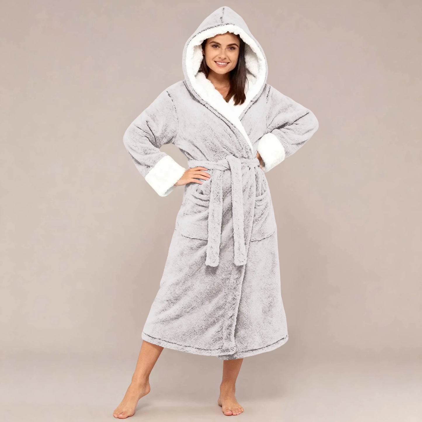 Peignoir Femme Peluche Ceinture Manches Longues Hiver | MDN