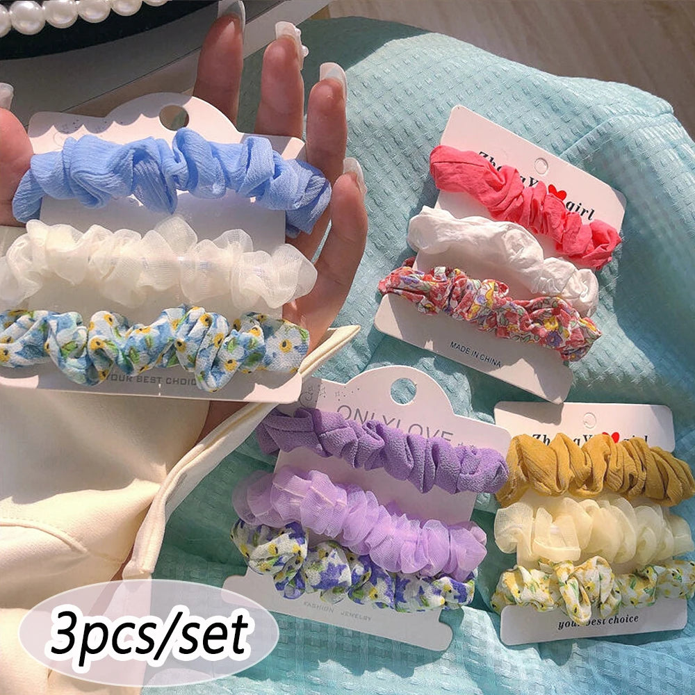 Lot de 3 Chouchous Satin à Motifs Fleurs - Élastiques Cheveux | MDN Store