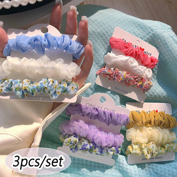 Lot de 3 Chouchous Satin à Motifs Fleurs - Élastiques Cheveux | MDN Store