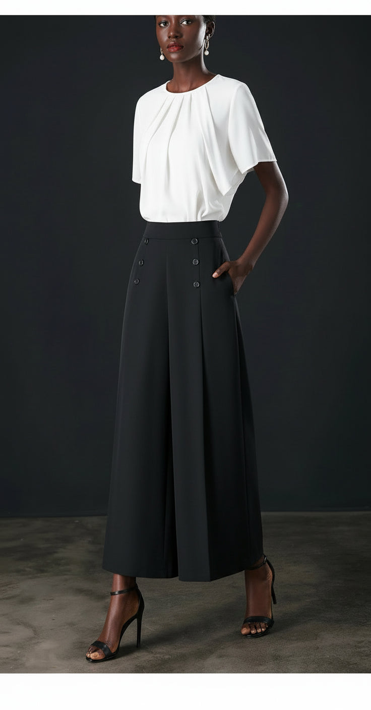 Pantalon Large Femme Vintage Café Taille Haute | MDN Store