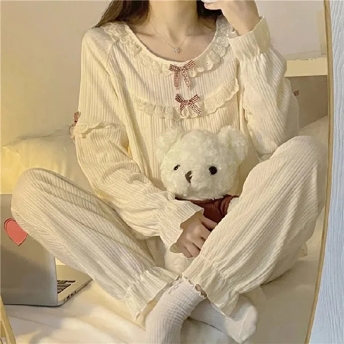 Pyjama Femme Nœud Princesse 2 Pièces Printemps Automne | MDN