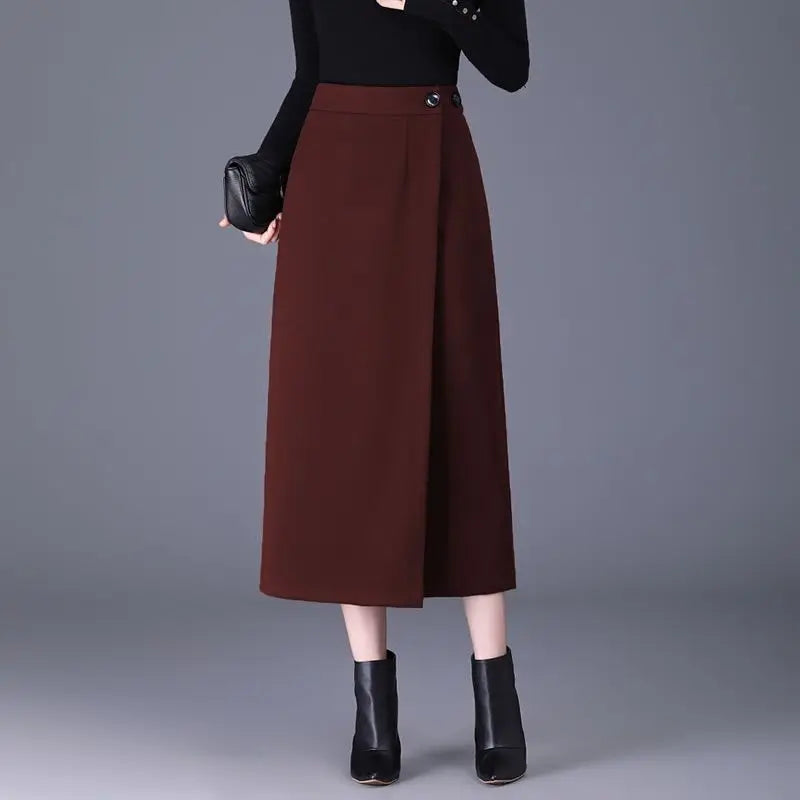 Jupe Droite Fendue en Laine Élégante Automne-Hiver | MDN Store