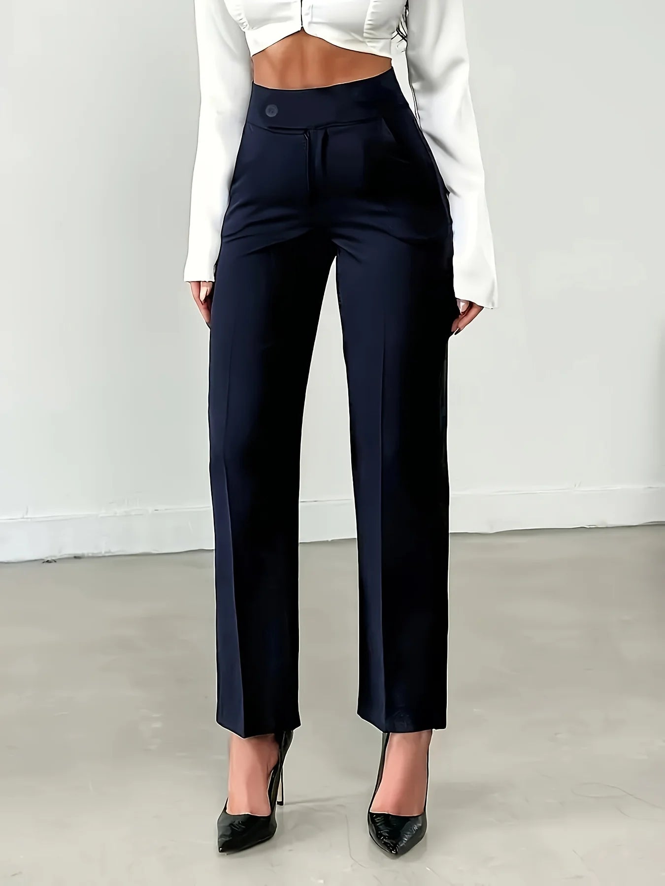 Pantalon Bureau Bleu Marine Taille Haute | MDN Store