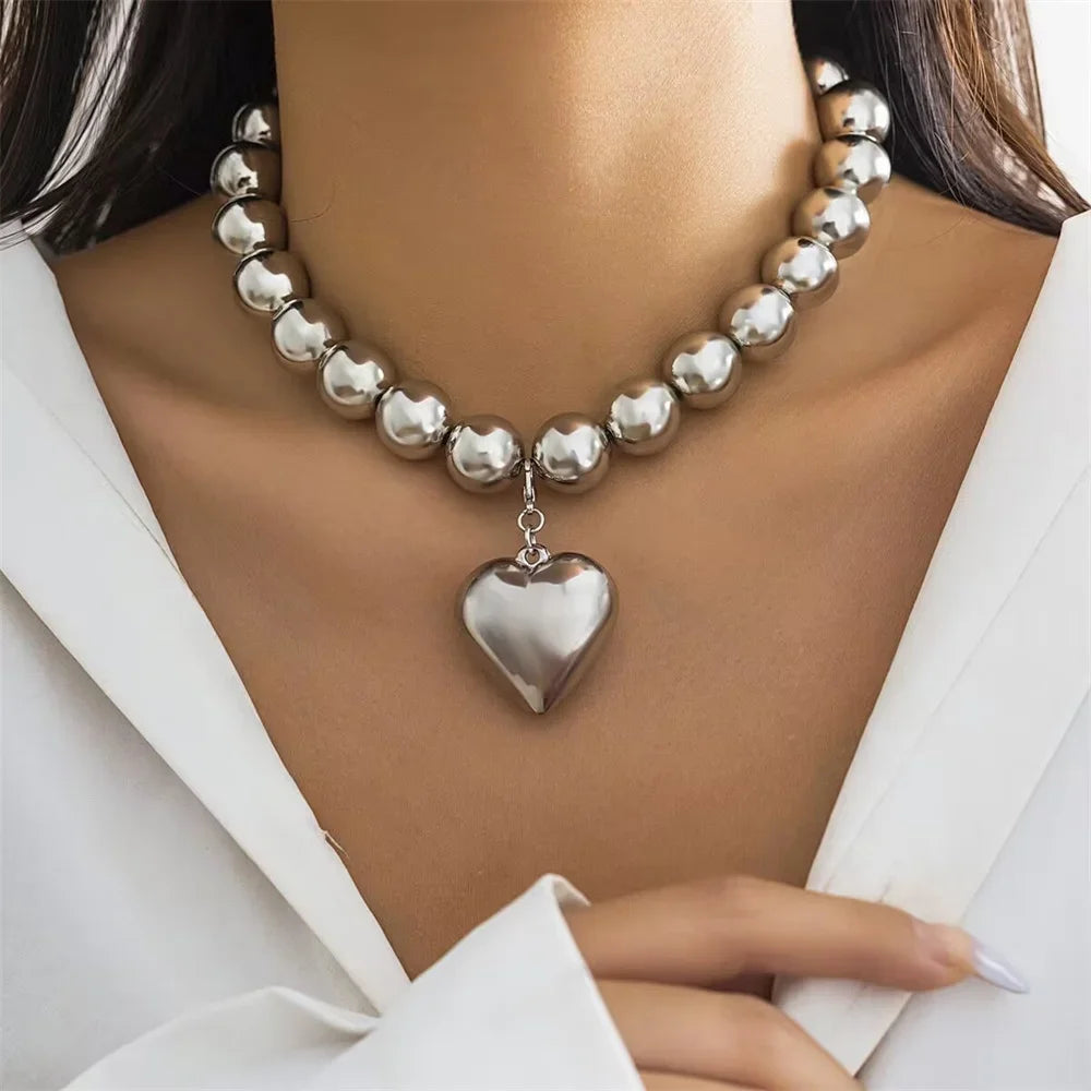 Collier Perles Cœur Doré Baroque Punk | MDN Store