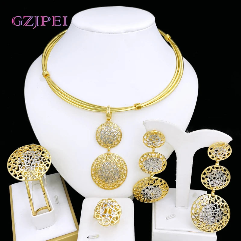 Parure Bijoux Luxe Femme Bicolore Style Nigerian Mariage | MDN Store 25