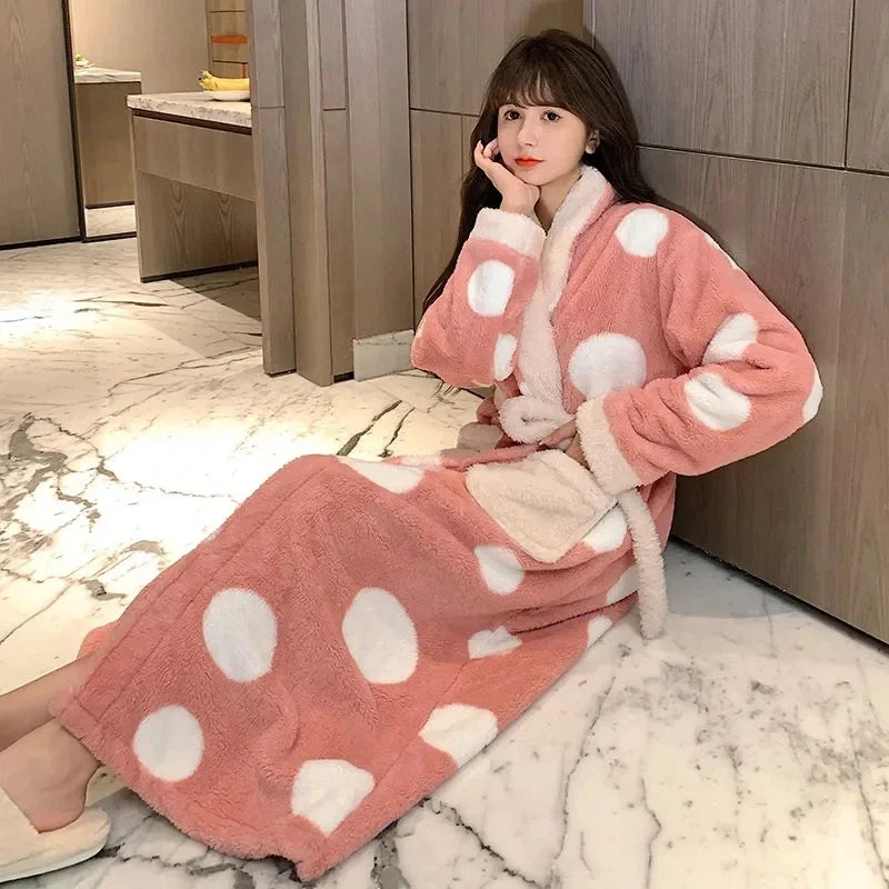 Peignoir Femme Velours Corail Épais Long Hiver | MDN Store