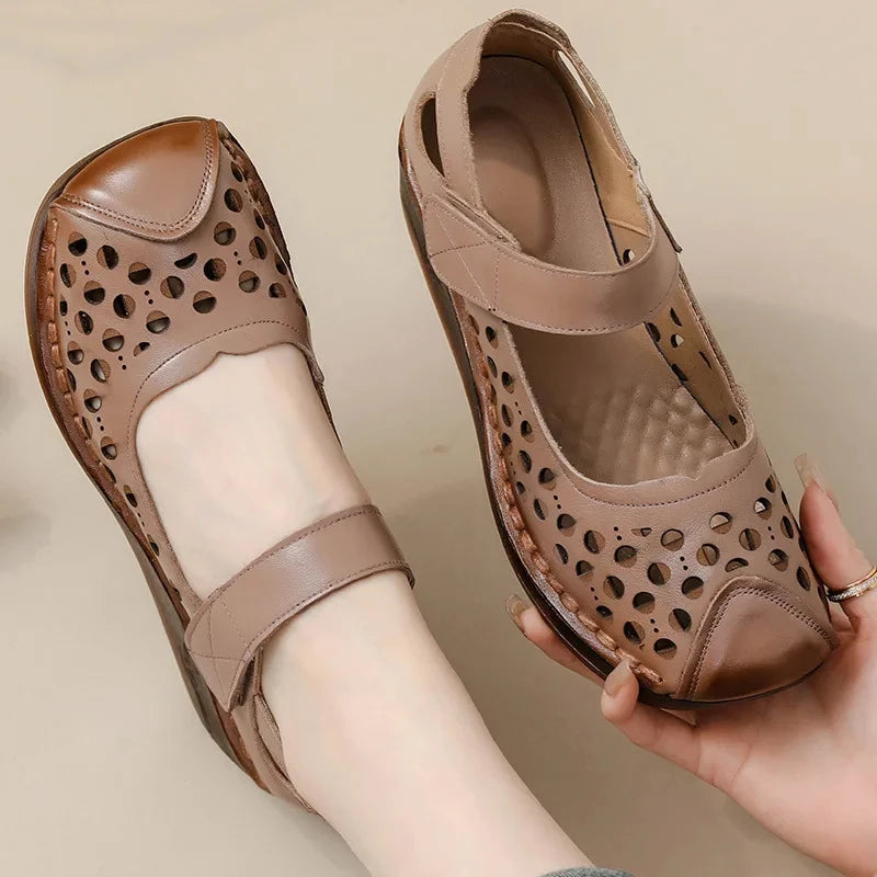 Sandales Cuir Plates Florales Lorilury | MDN Store