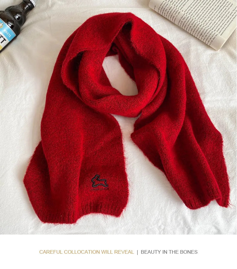 Écharpe Laine Lapin Brodé Beige | MDN